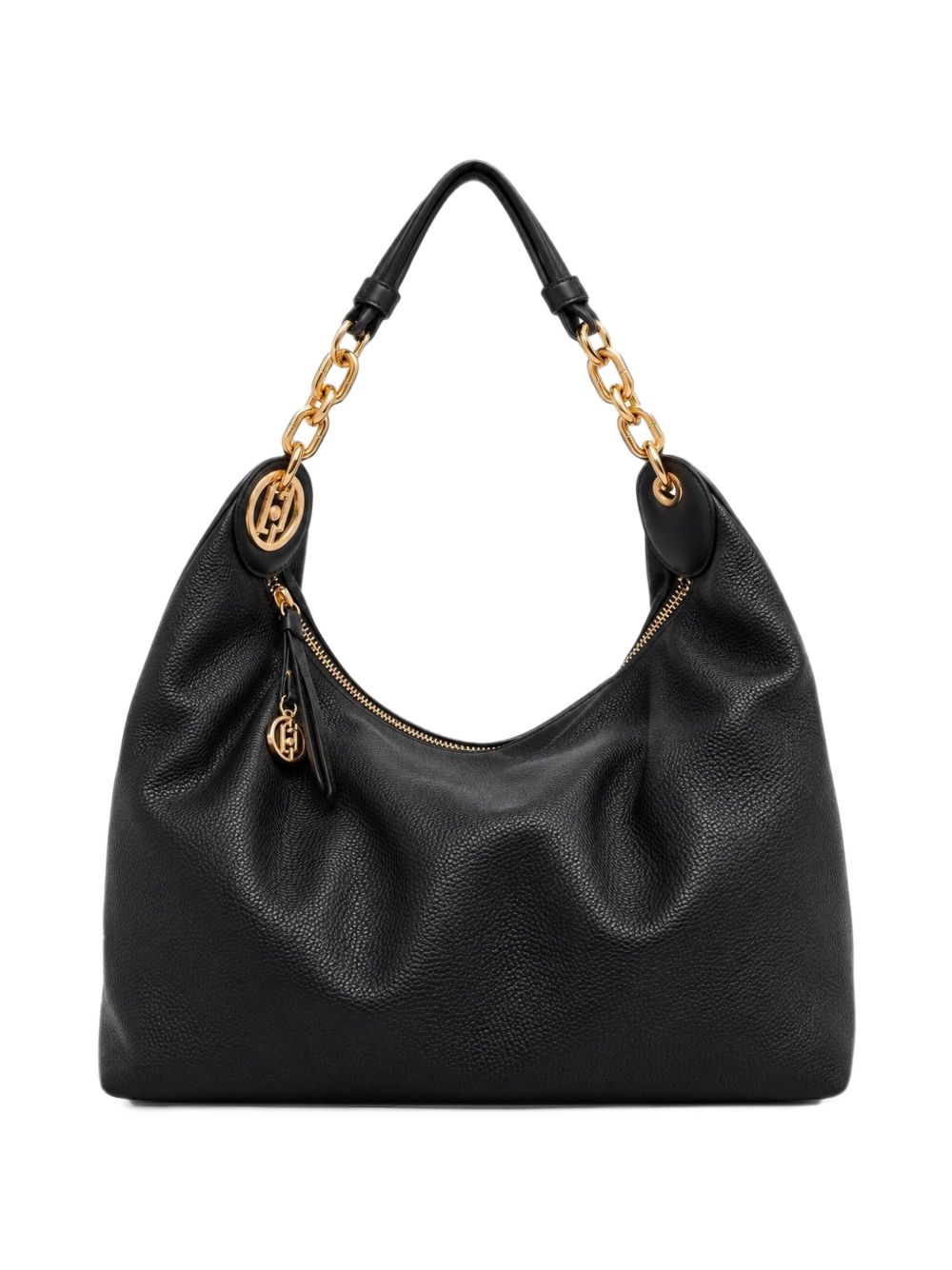 Borsa a tracolla con catena e placca logo 