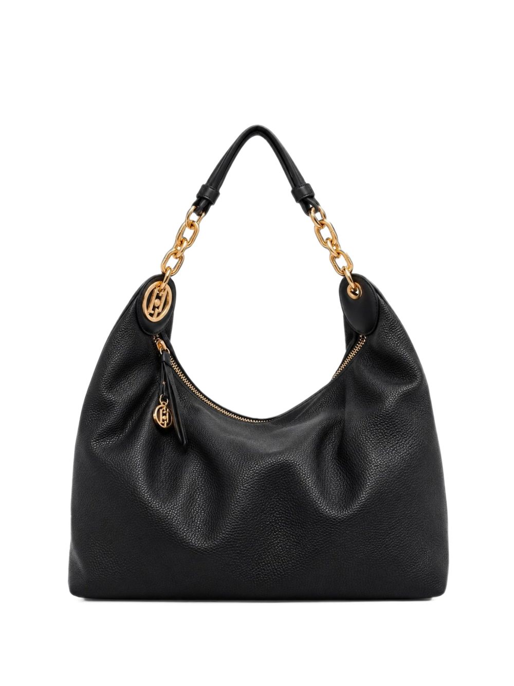 Borsa a tracolla con catena e placca logo 