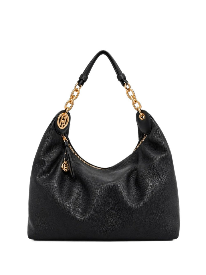 Borsa a tracolla con catena e placca logo 