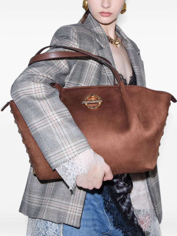 Borsa tote con borchie effetto scamosciato 