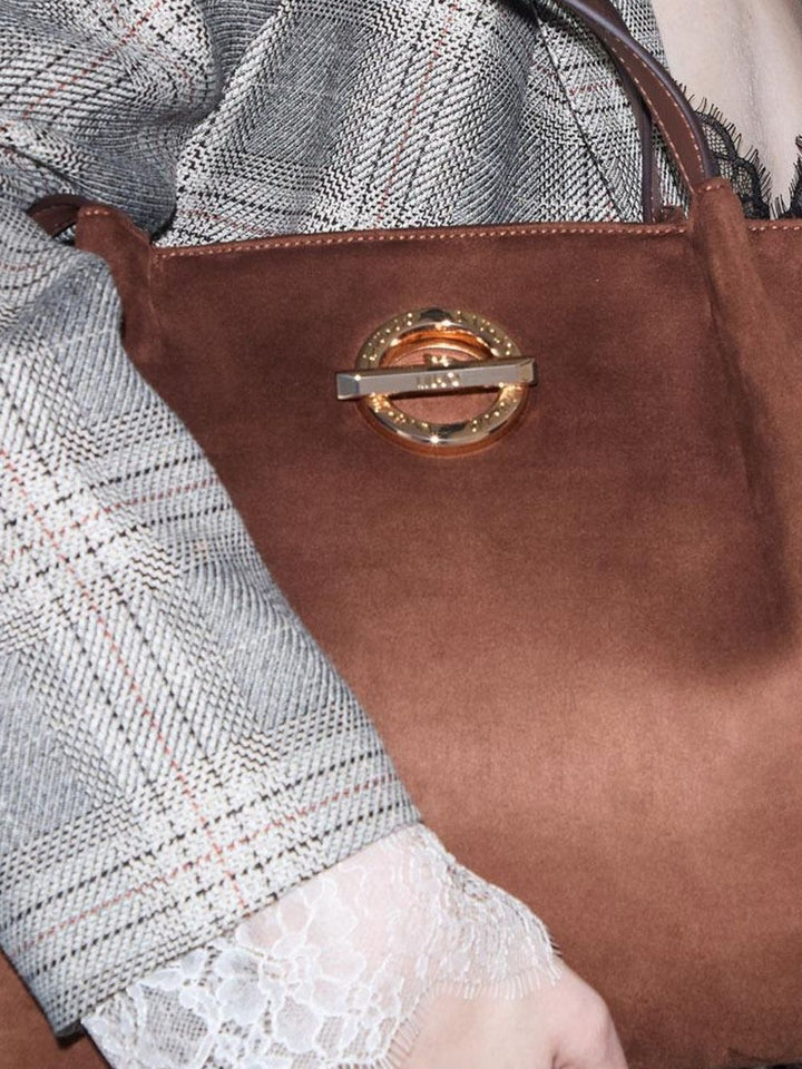 Borsa tote con borchie effetto scamosciato 