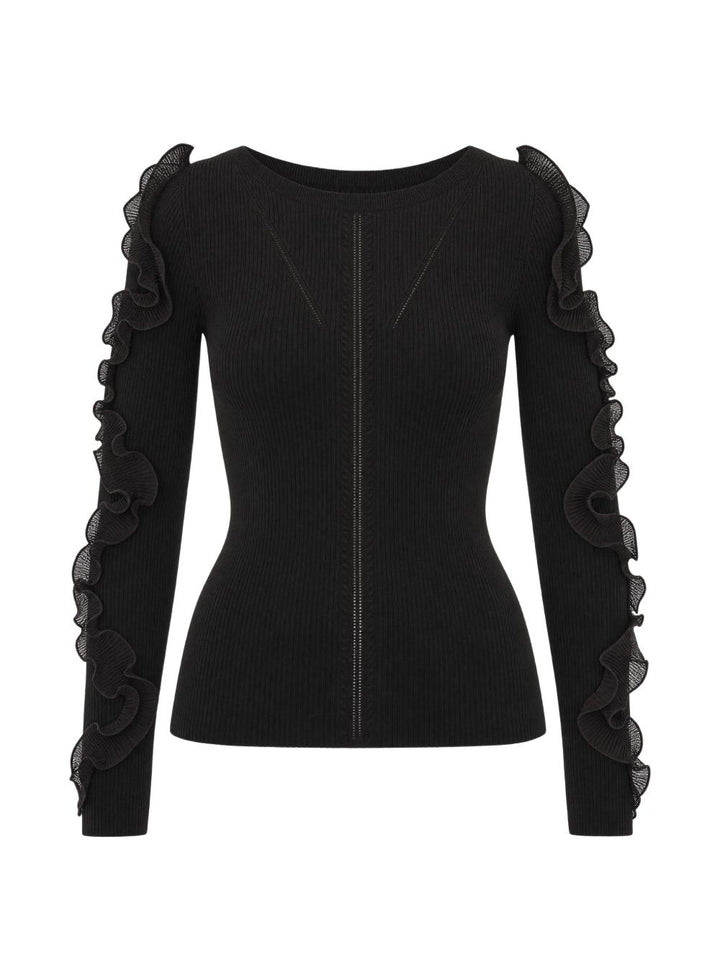maglione traforato con volant di liu jo colore moka 