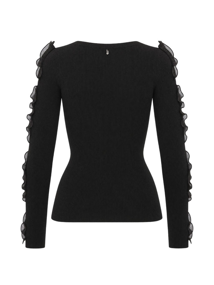 maglione traforato con volant di liu jo colore moka 