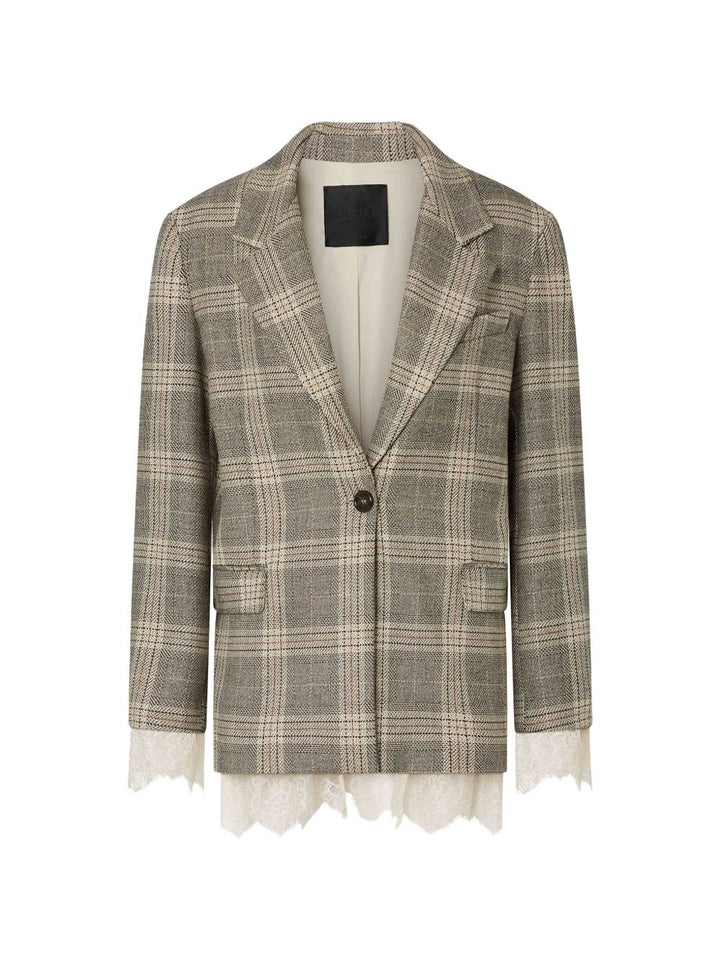 Blazer a quadri con dettagli in pizzo. 