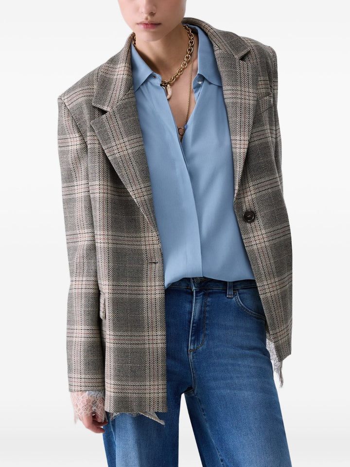 Blazer a quadri con dettagli in pizzo. 