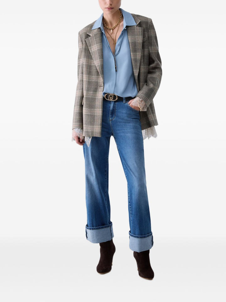 Blazer a quadri con dettagli in pizzo. 