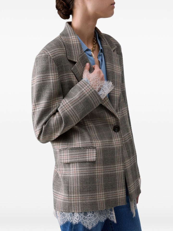 Blazer a quadri con dettagli in pizzo. 