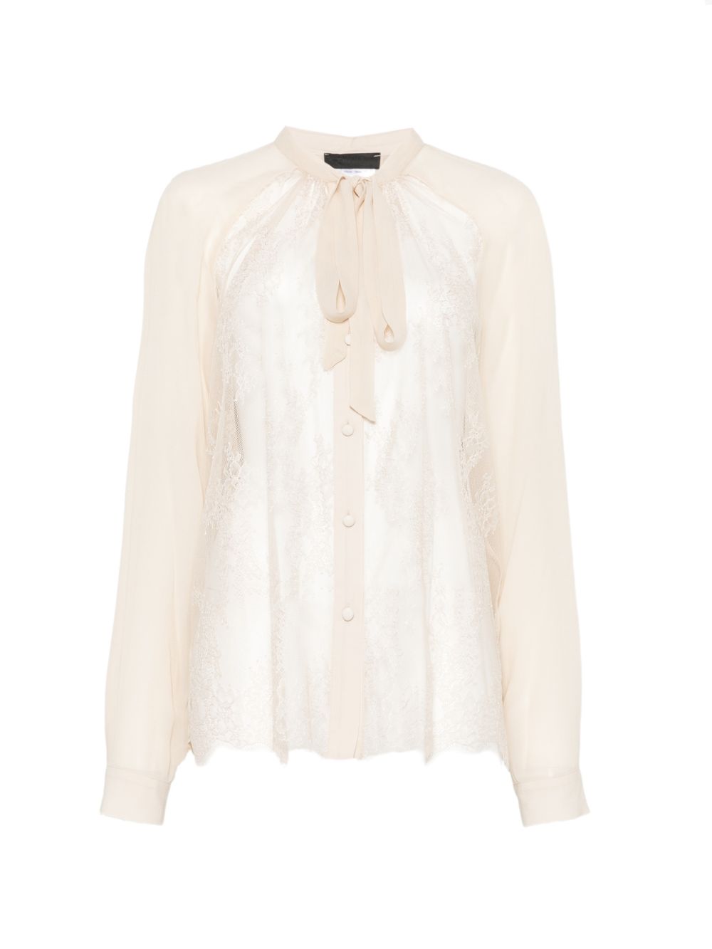 Camicia con inserti in pizzo e fiocco al collo 
