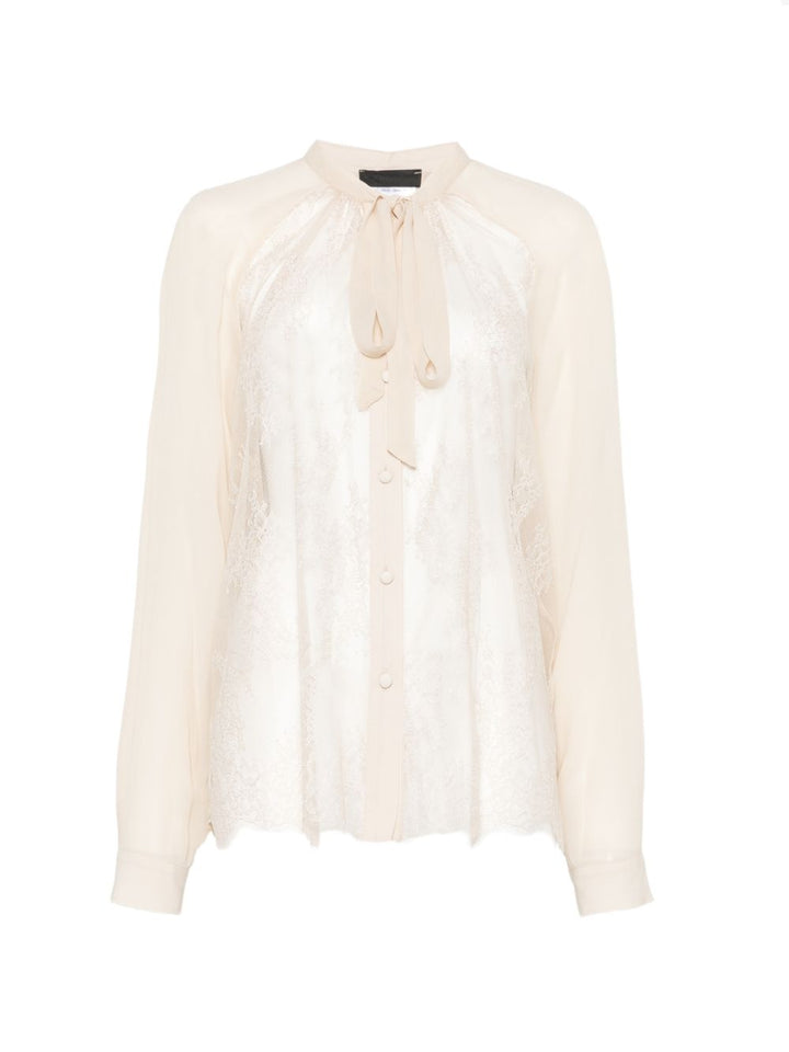 Camicia con inserti in pizzo e fiocco al collo 