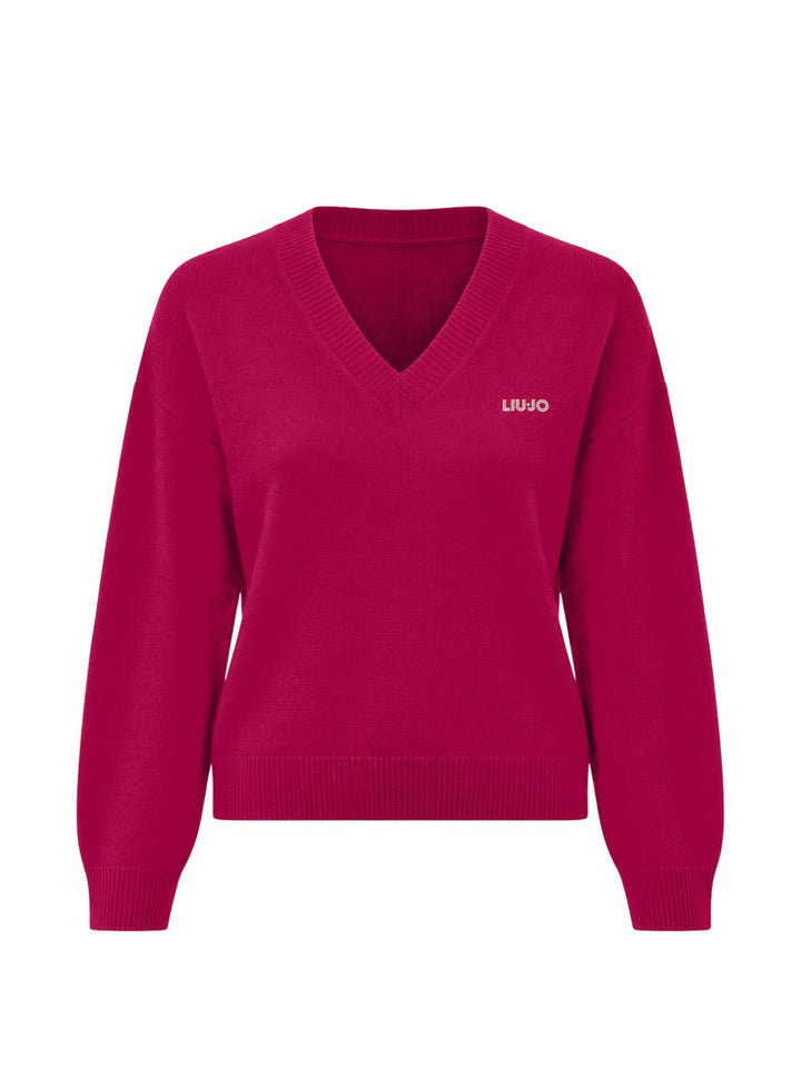 Maglione con scollo a V e logo in evidenza 
