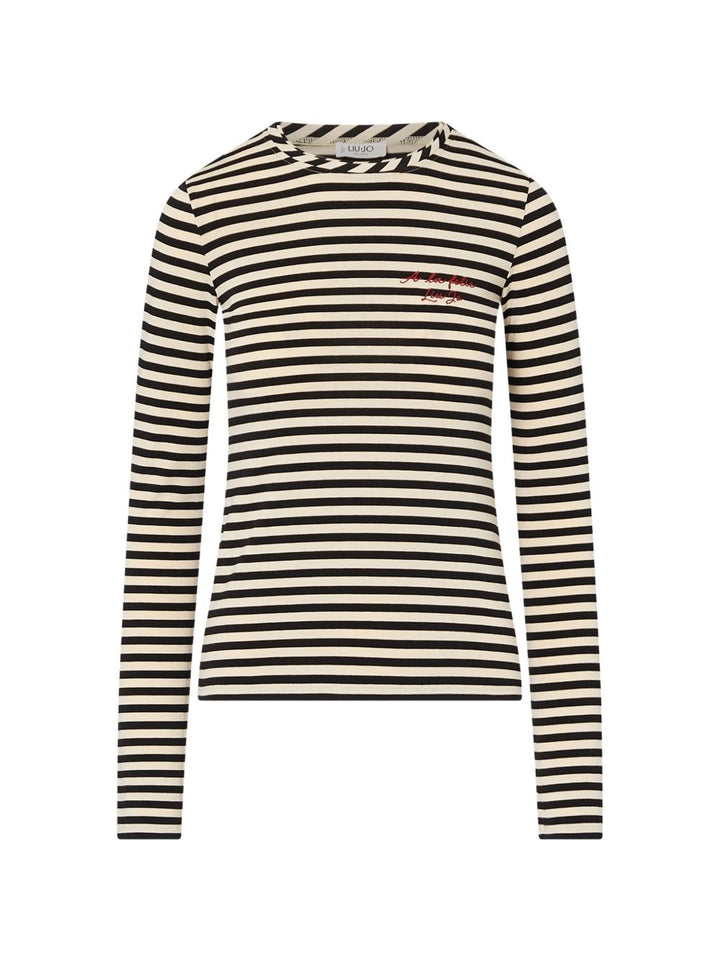 T-shirt a righe con ricamo 