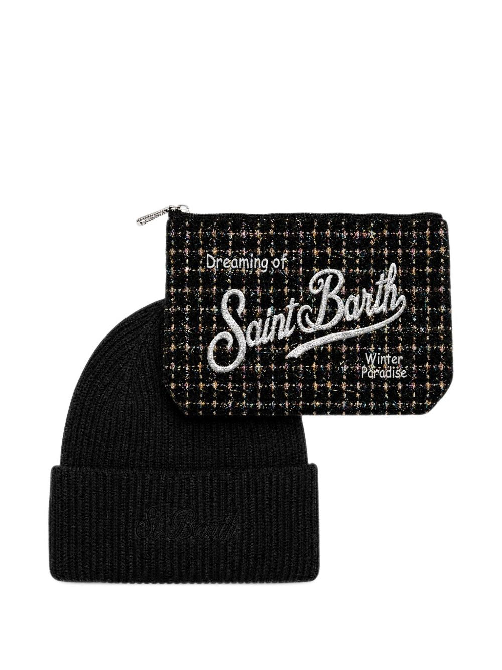 Set pochette e berretto in tweed 
