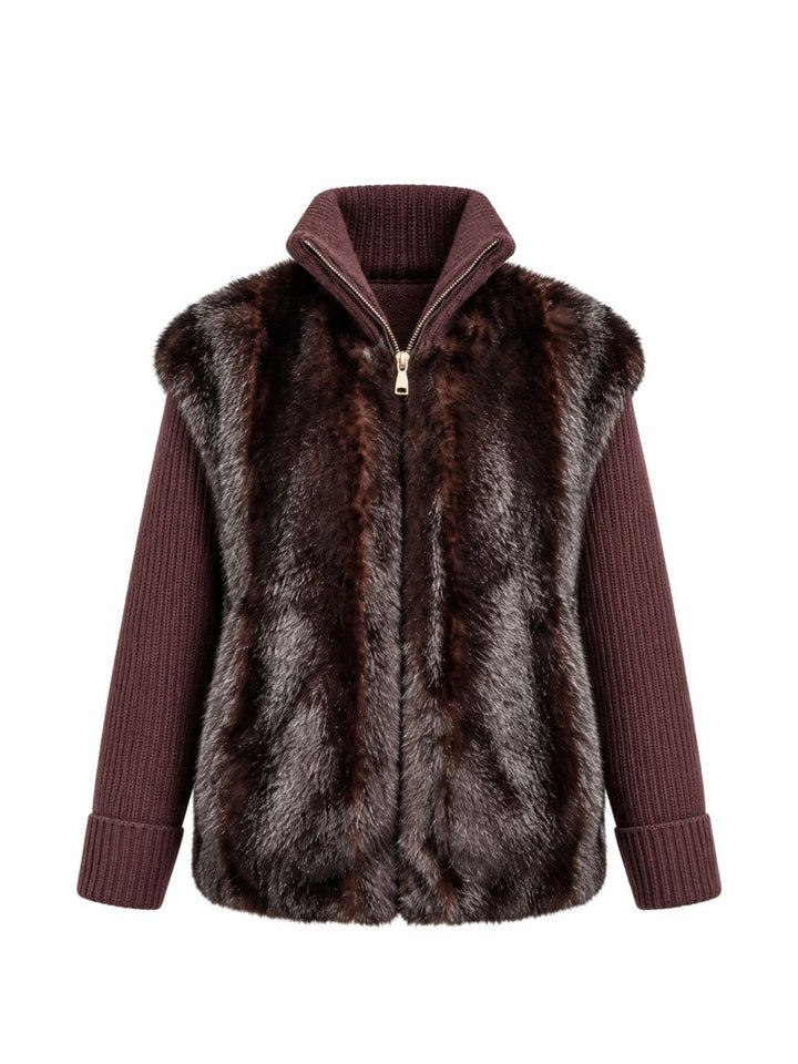 Giacca in maglia con inserti in ecopelliccia 
