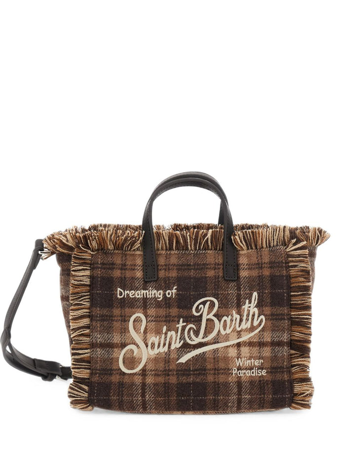 Borsa tote a quadri con frange 
