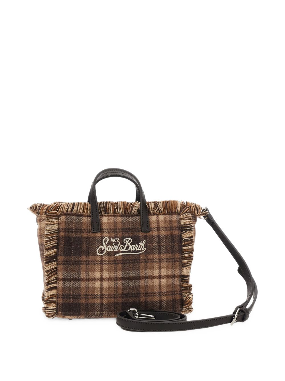 Borsa tote a quadri con frange 