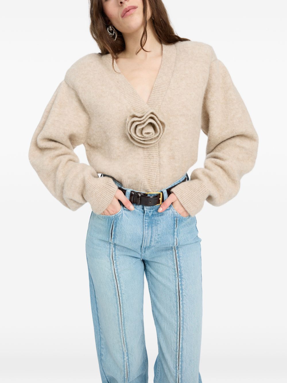 Cardigan beige a fiori 