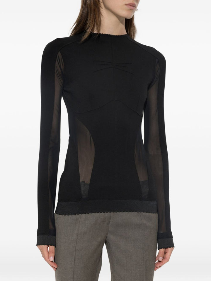 Top a maniche lunghe con inserti trasparenti 