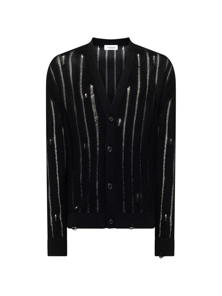 Cardigan nero con trasparenze con bottoni 