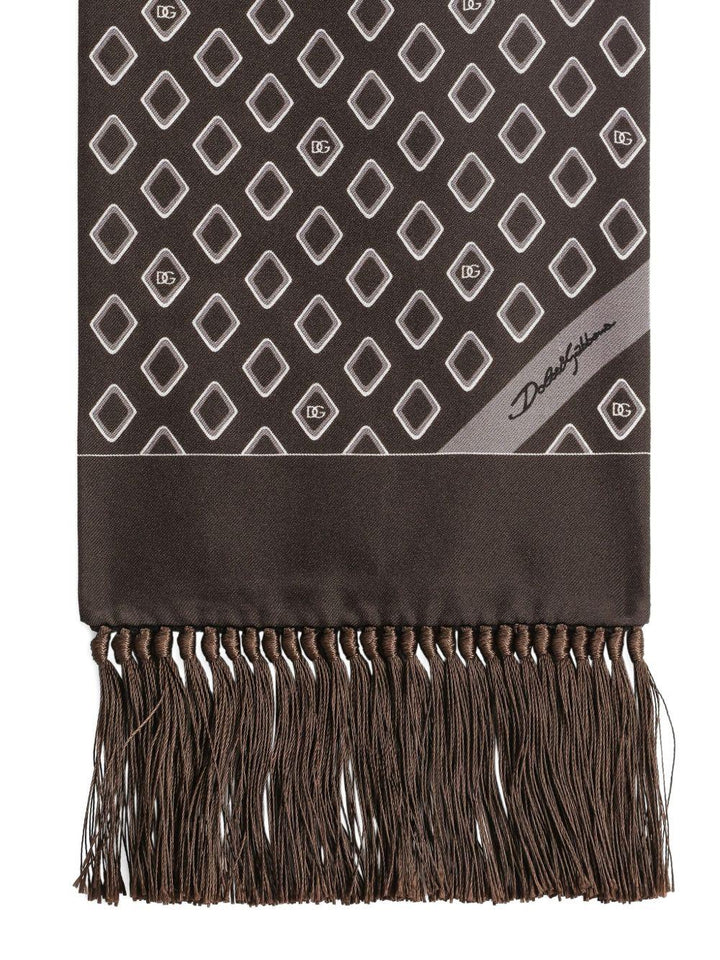 Foulard marrone/grigio in seta con motivo geometrico 