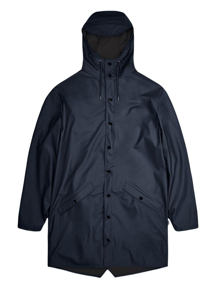 Impermeabile blu navy con cappuccio e coulisse 
