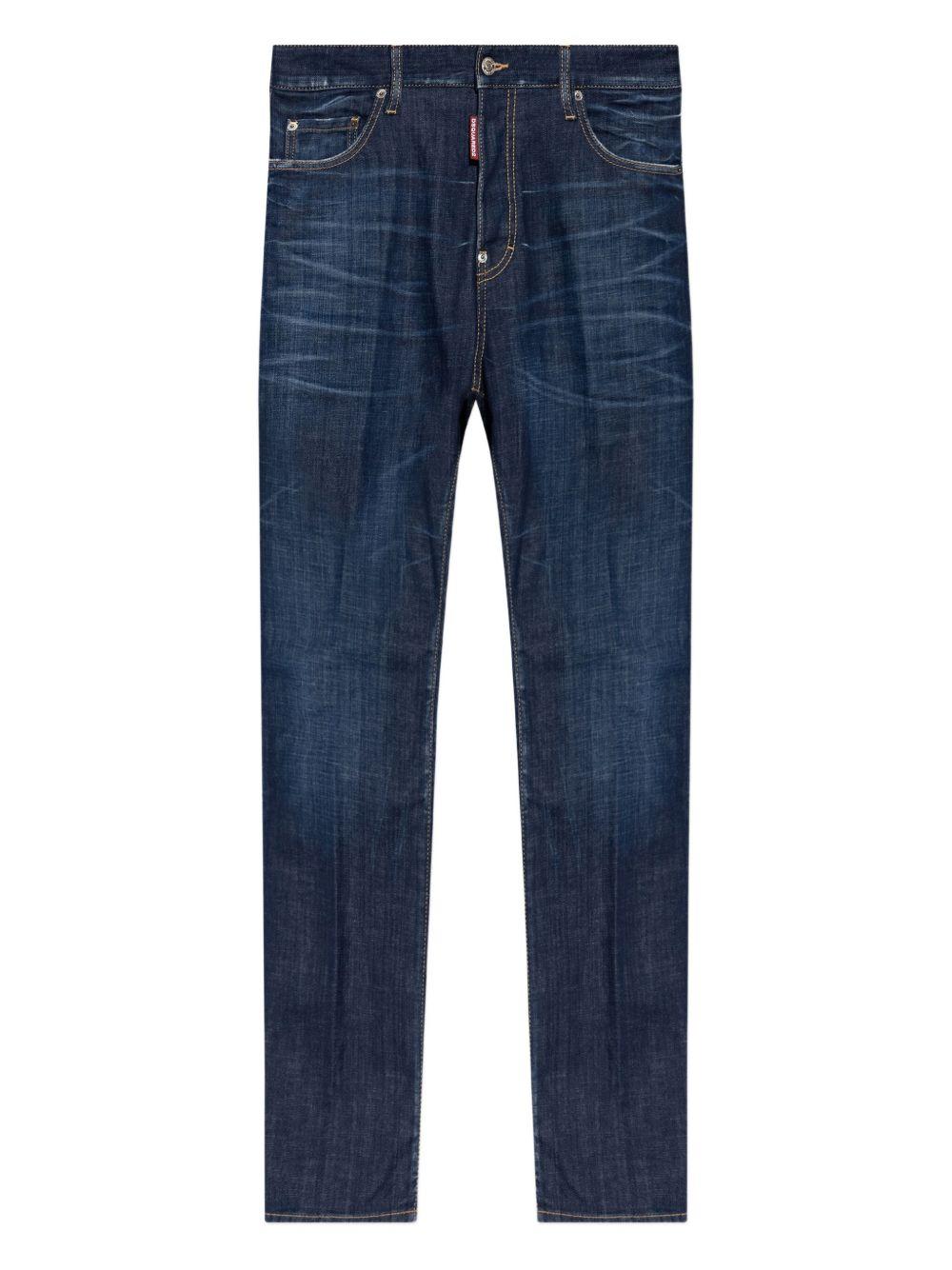 Jeans indaco in cotone con applicazione logo 