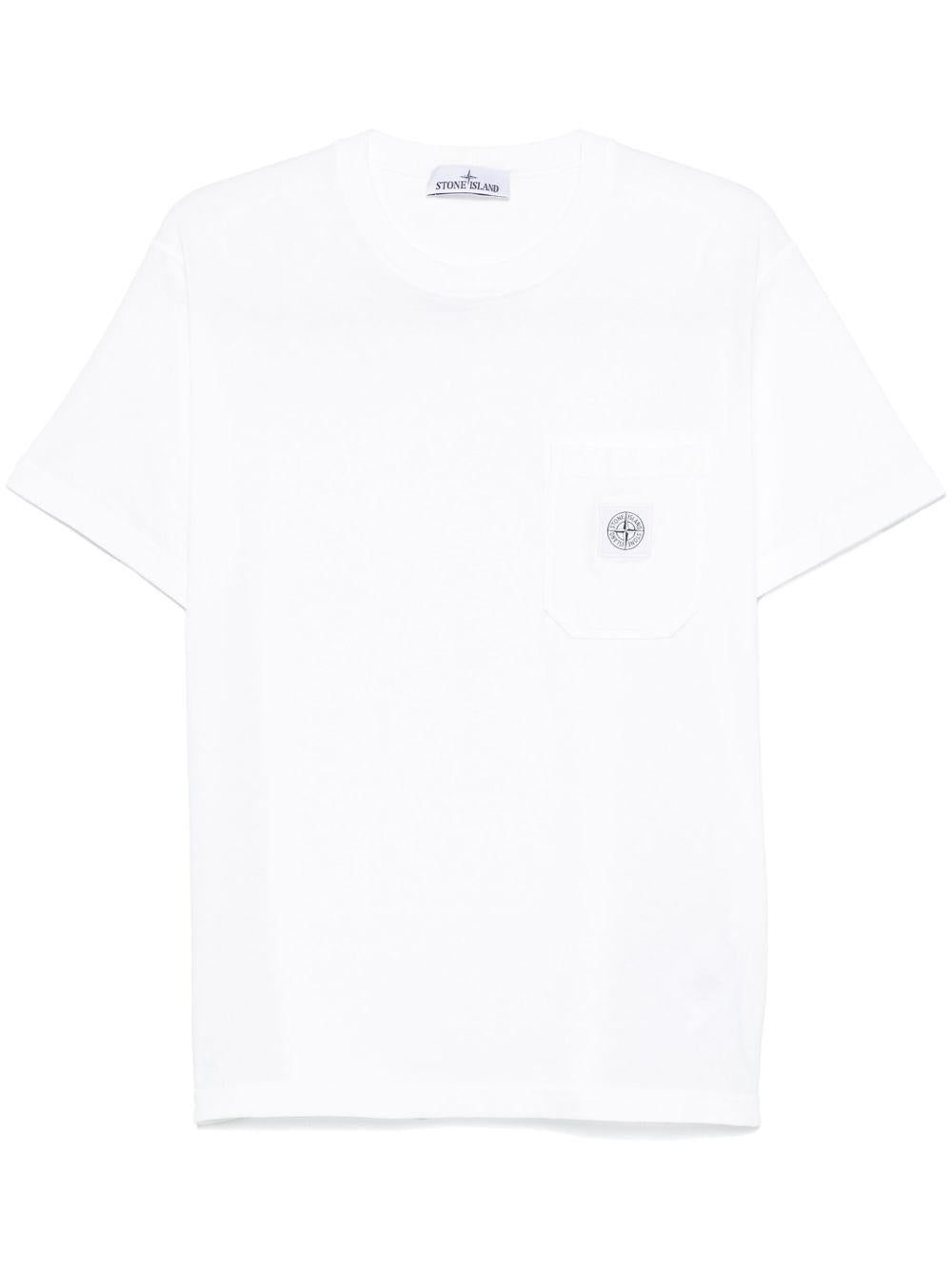 T-shirt bianco con applicazione logo 