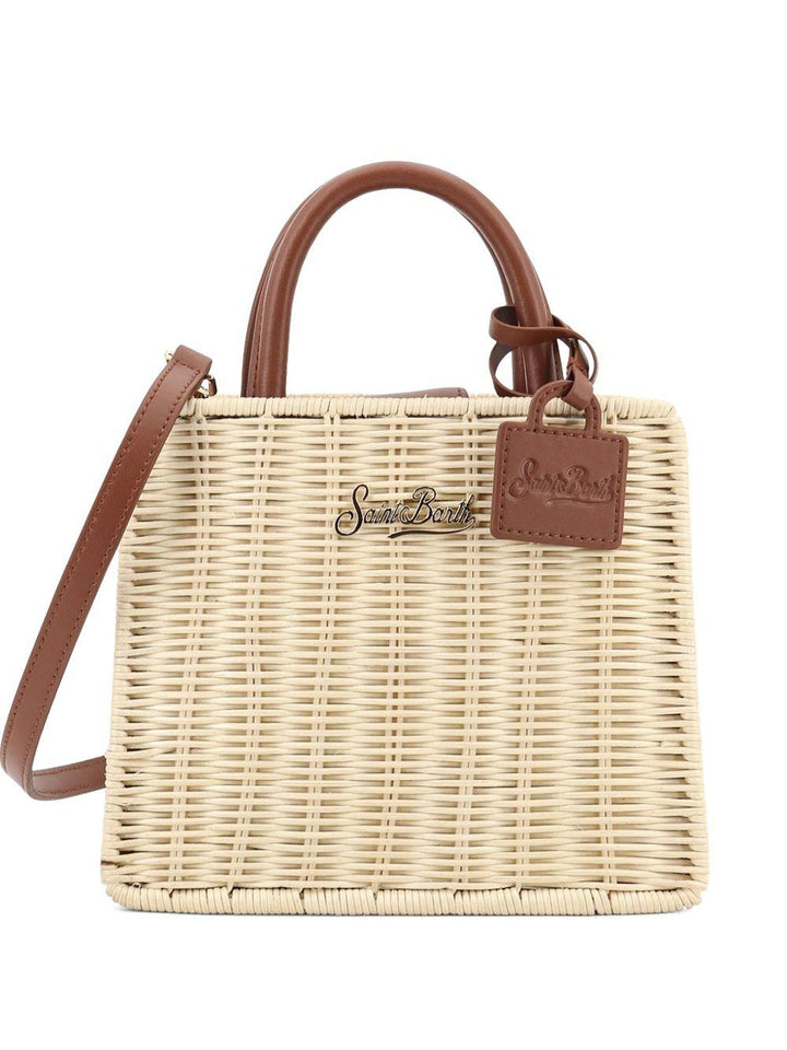 Borsa beige con texture intrecciata 