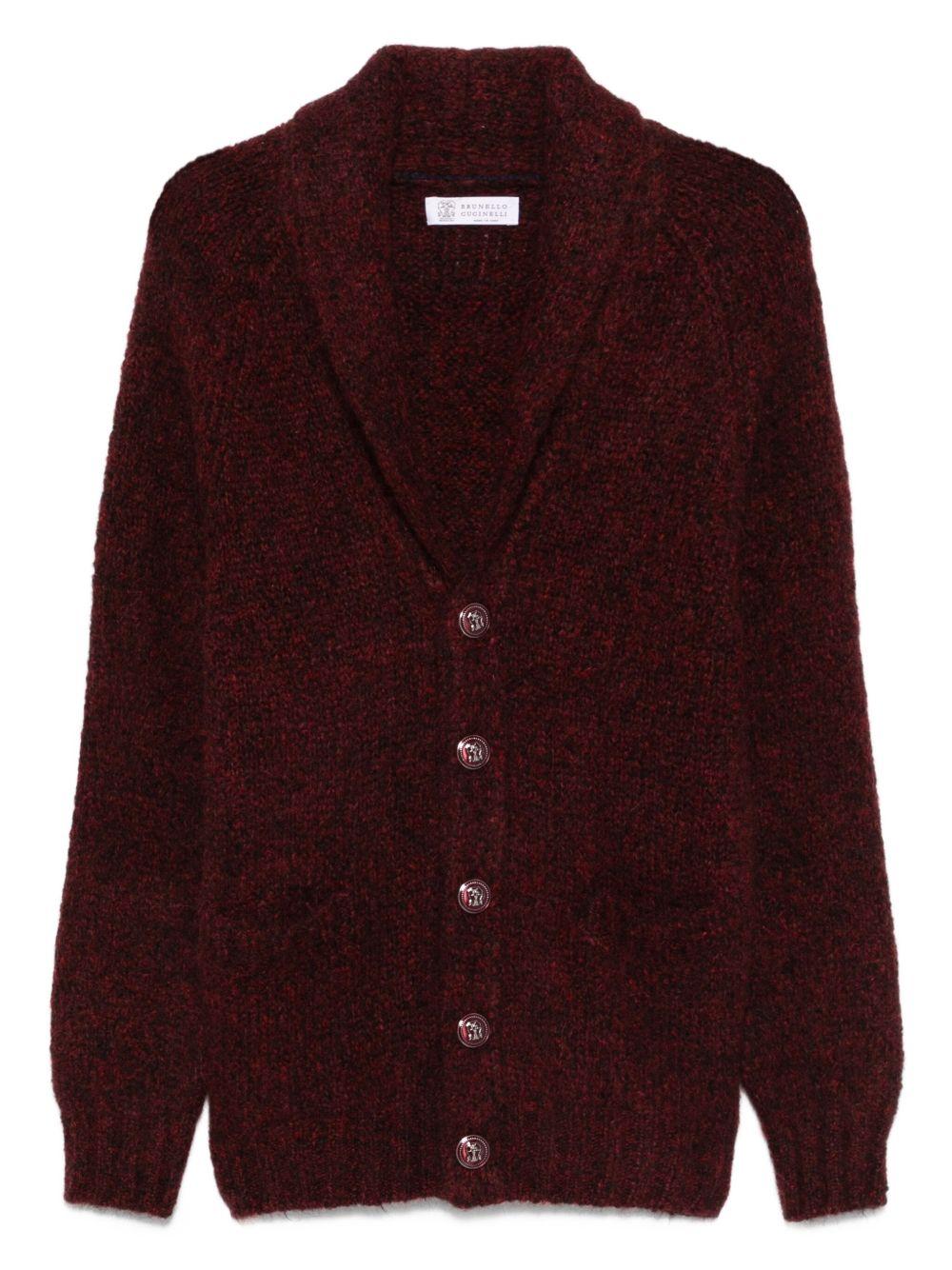 Cardigan bordeaux in cashmere con scollo a scialle 