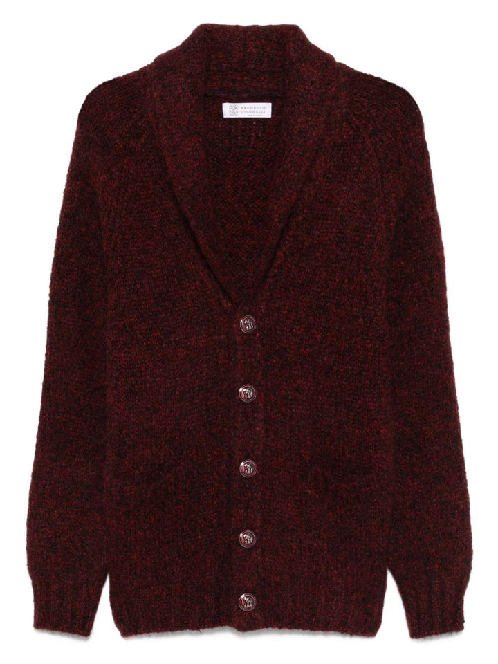 Cardigan bordeaux in cashmere con scollo a scialle 