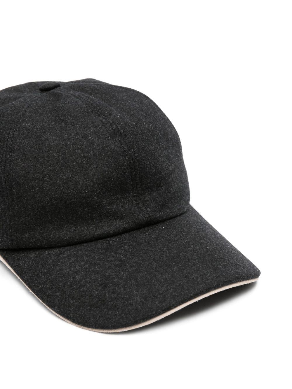Cappello da baseball nero in lana con visiera curva 