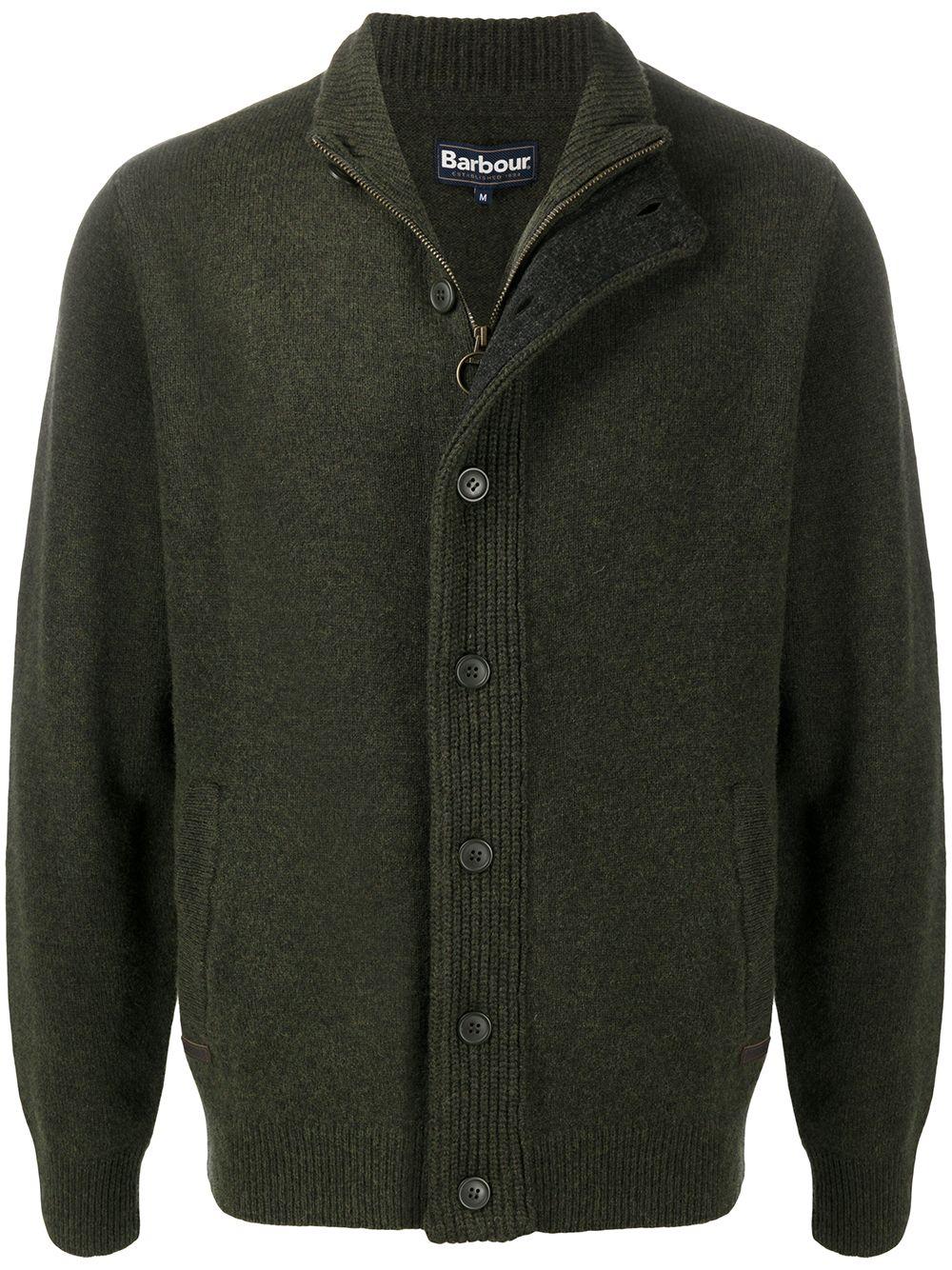 Cardigan verde a collo alto con zip e bottoni 