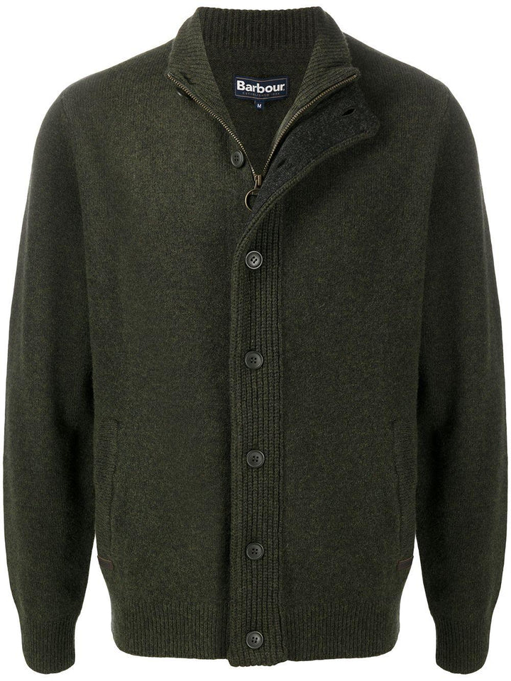 Cardigan verde a collo alto con zip e bottoni 