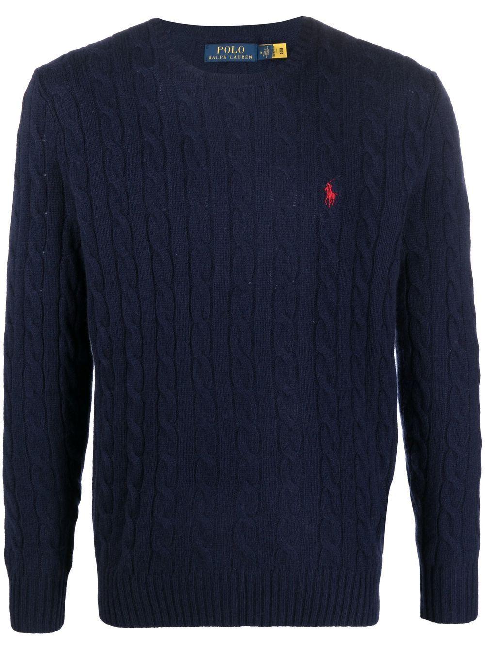 Maglione girocollo blu navy con ricamo Polo Pony 