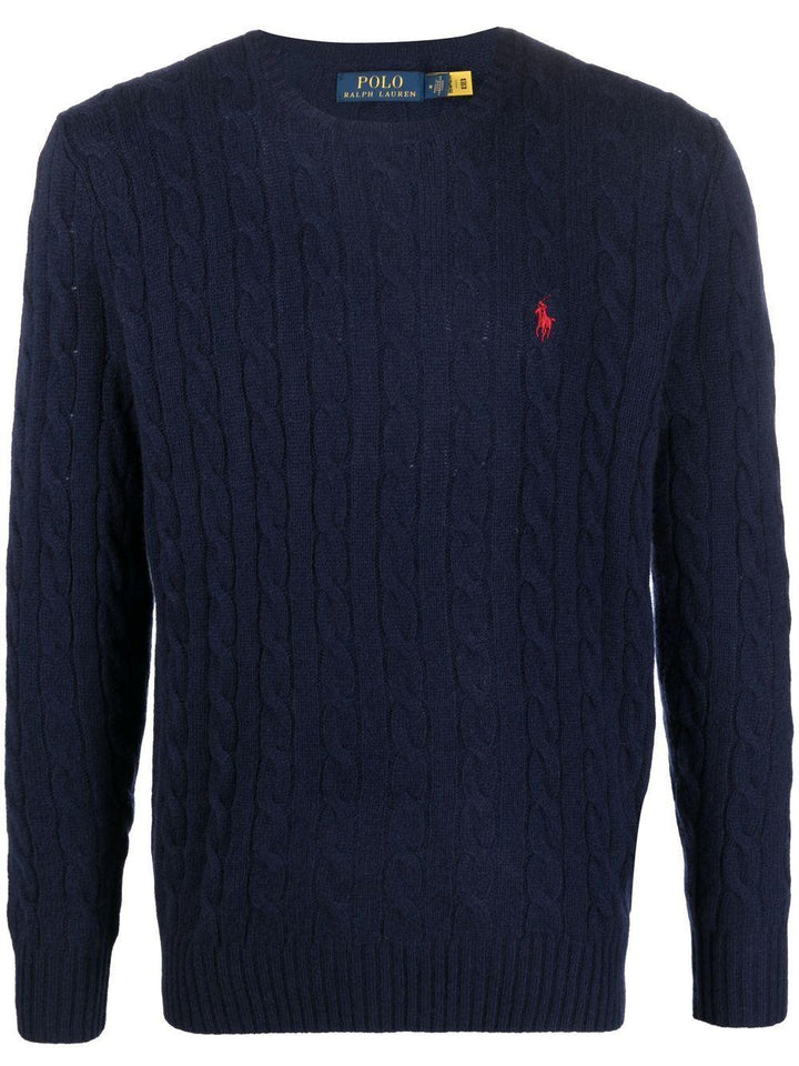 Maglione girocollo blu navy con ricamo Polo Pony 