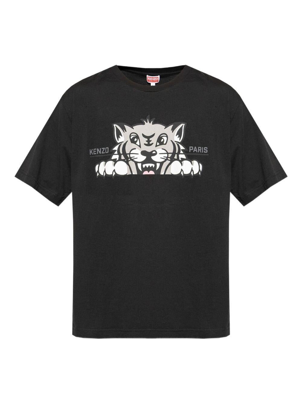 T-shirt nera Happy Tiger in cotone 