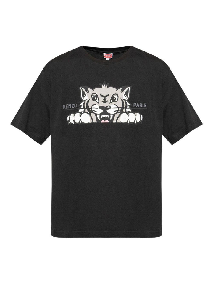 T-shirt nera Happy Tiger in cotone 
