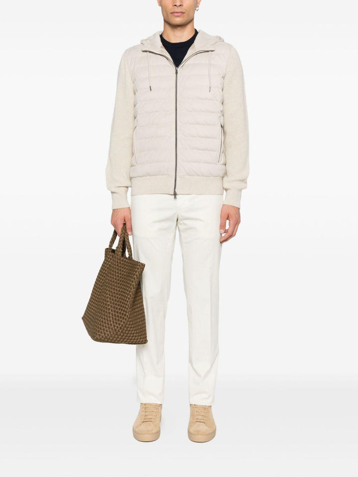 Piumino trapuntato beige con cappuccio 