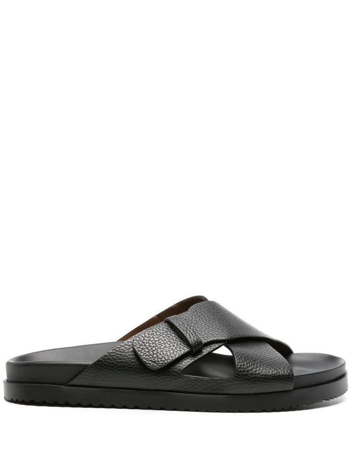 Sandali slides nero con fasce incrociate in pelle 