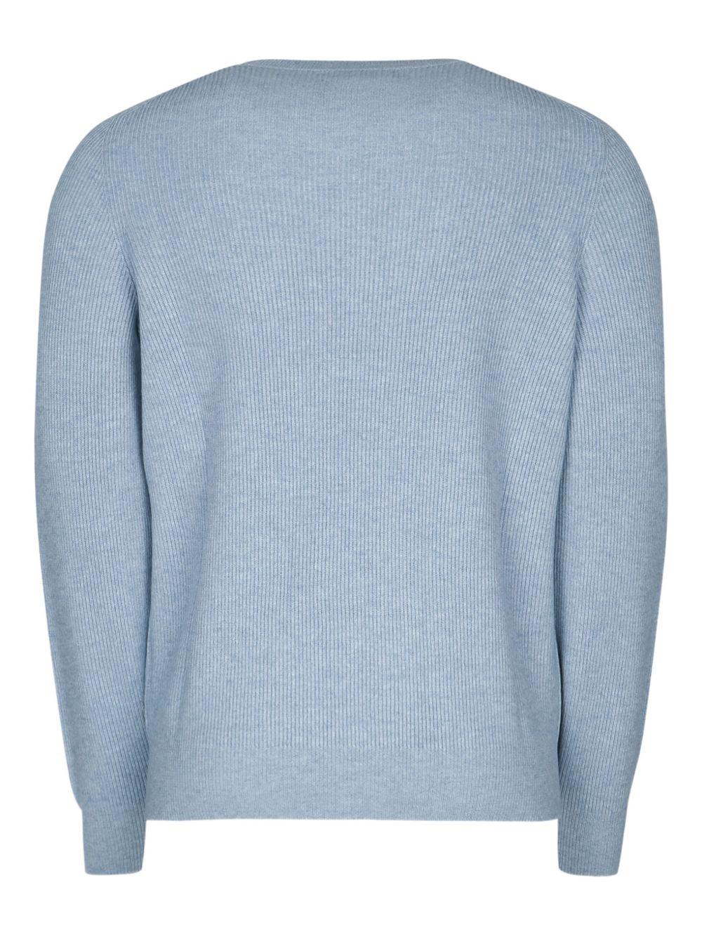 Maglione blu girocollo a coste in cashmere 