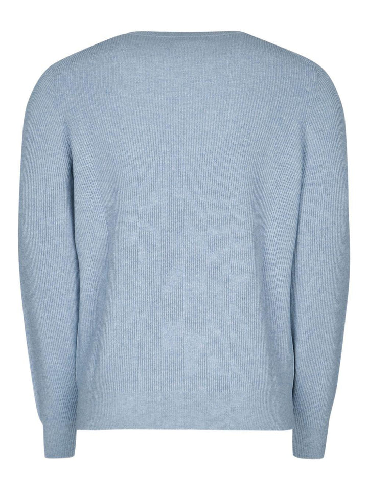 Maglione blu girocollo a coste in cashmere 