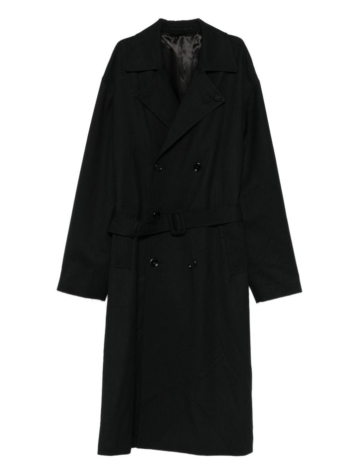 Cappotto doppiopetto nero con cintura 
