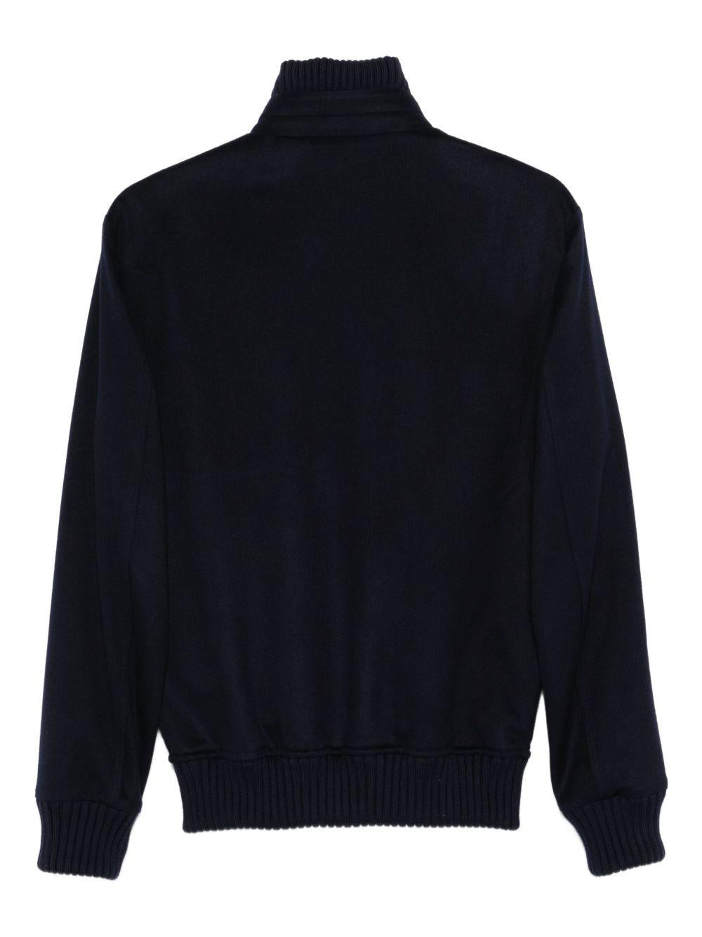 Giacca blu navy a coste con zip 
