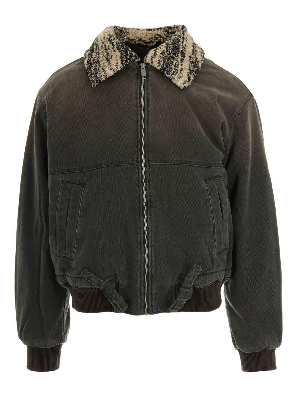Bomber grigio scuro con colletto in tweed 