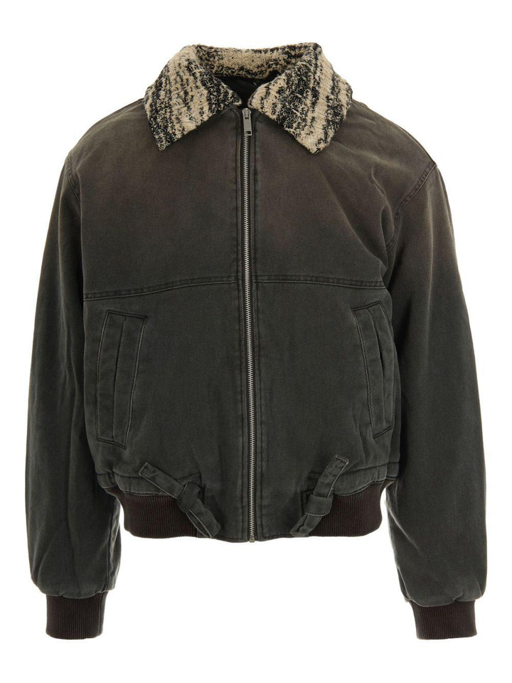 Bomber grigio scuro con colletto in tweed 