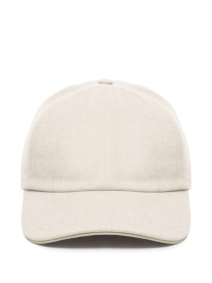 Cappello da baseball beige in lana con visiera curva 