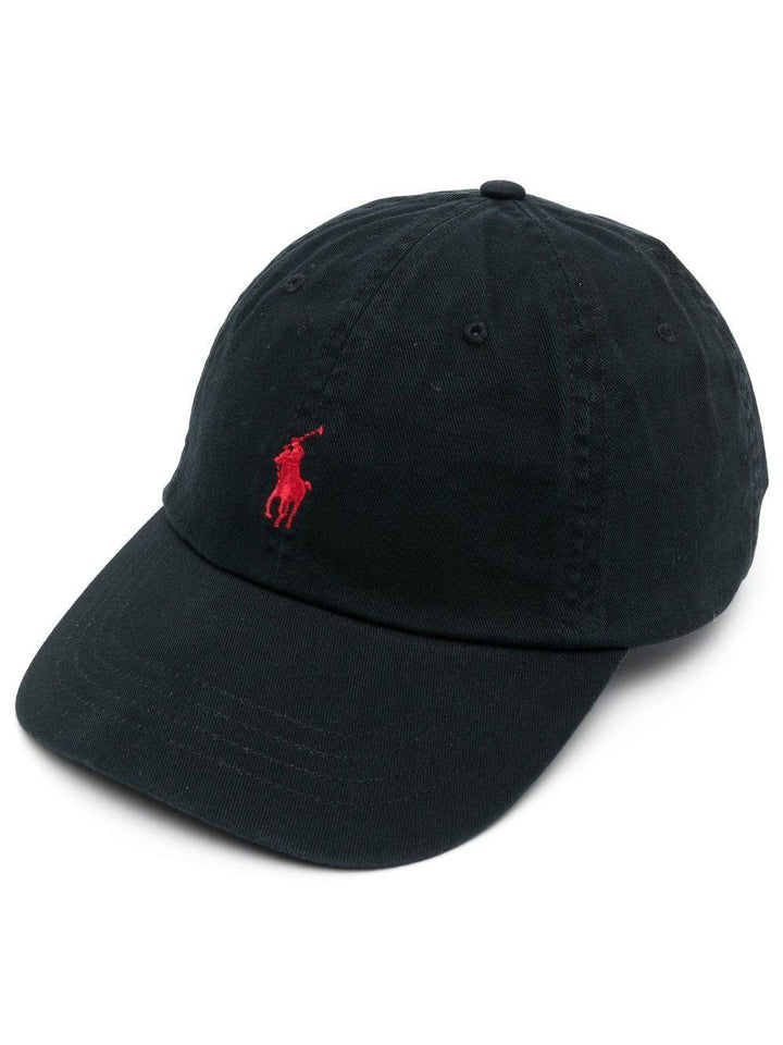 Cappello da baseball nero e rosso con ricamo logo 