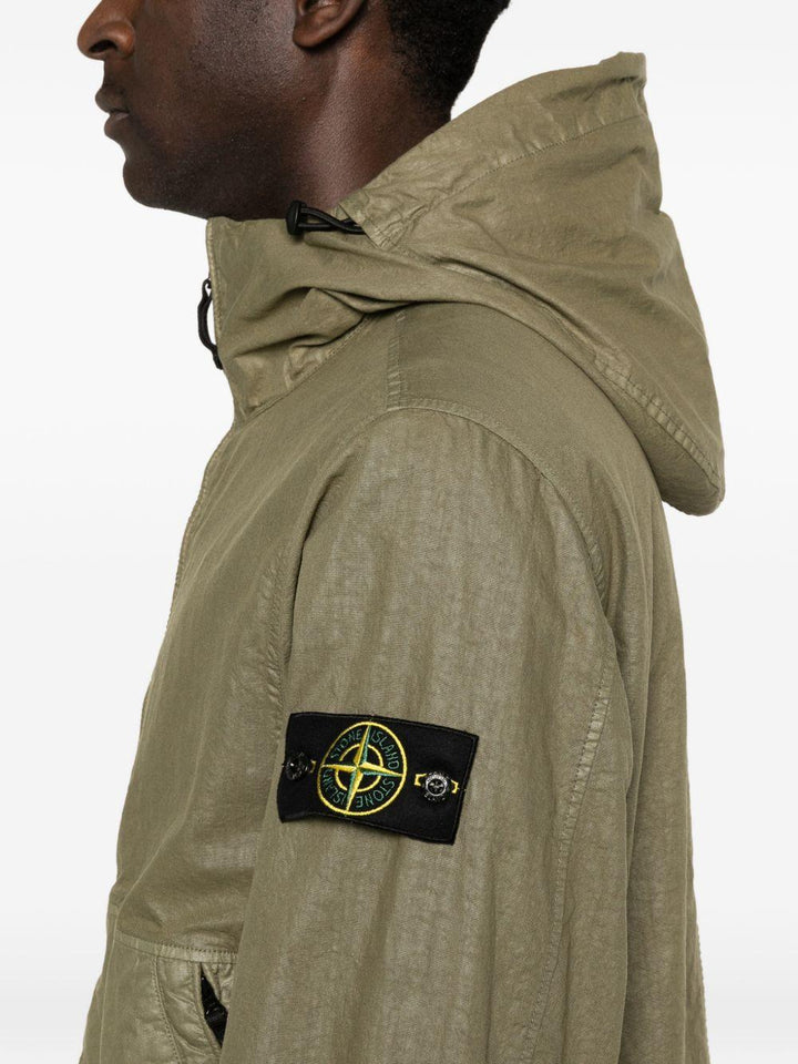Giacca Organic-Look Nylon Panama con cappuccio verde militare 