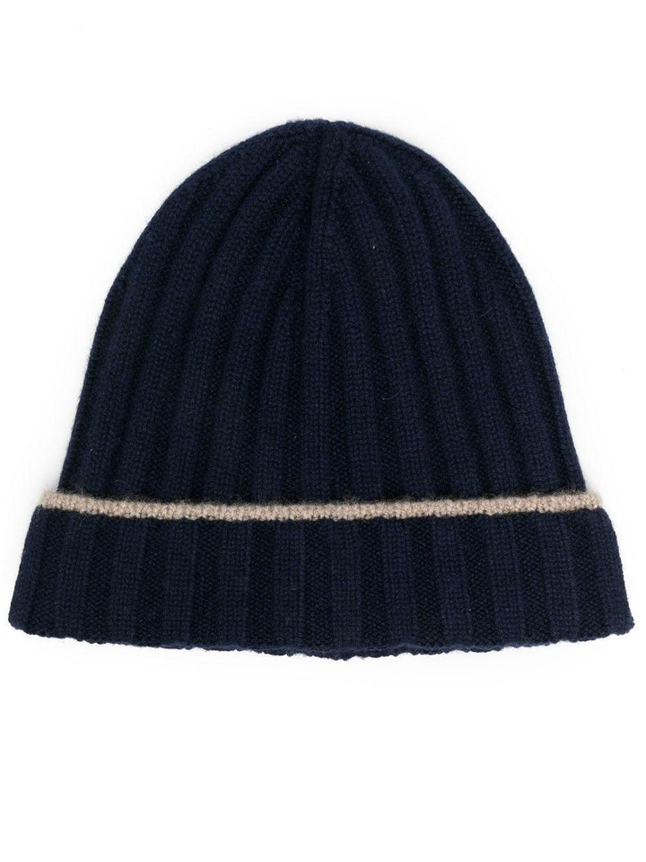 Berretto blu a coste in cashmere chunky 