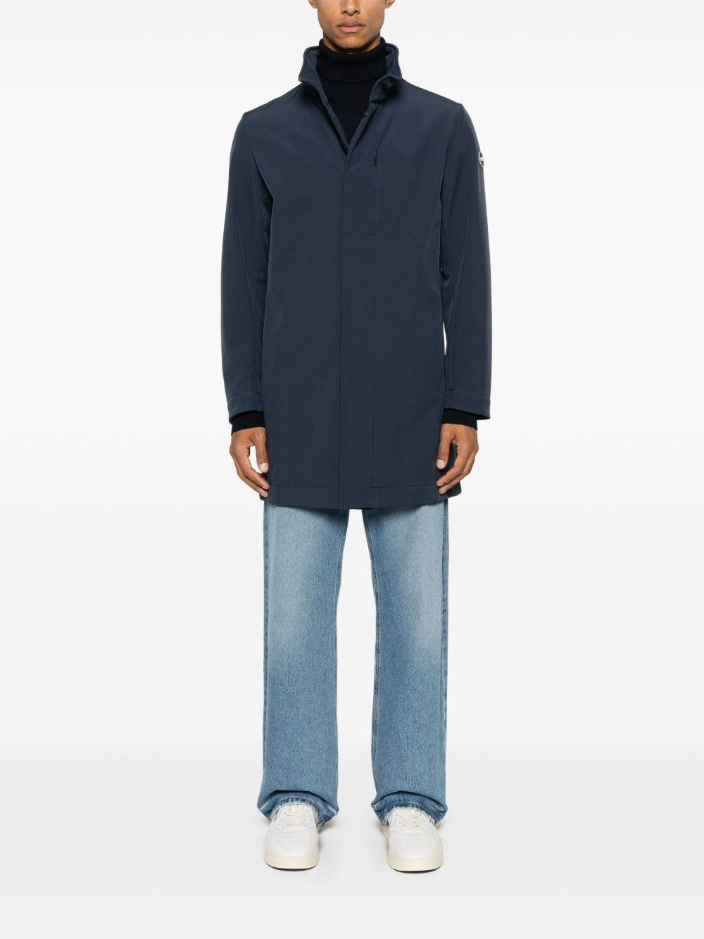 Cappotto blu navy con zip e logo gommato 
