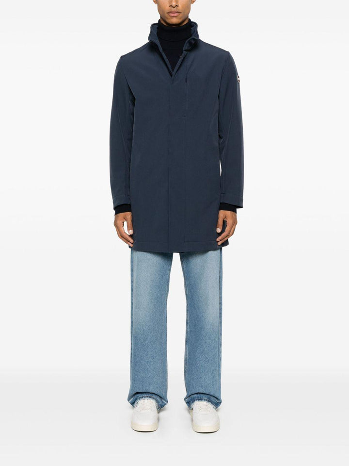 Cappotto blu navy con zip e logo gommato 